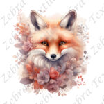 Renard roux et fleur fond blanc
