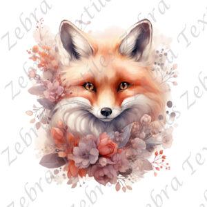 Renard roux et fleur fond blanc
