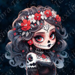 Skull fleur rouge et blanche fond marine