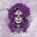 Skull floral mauve fond écriture