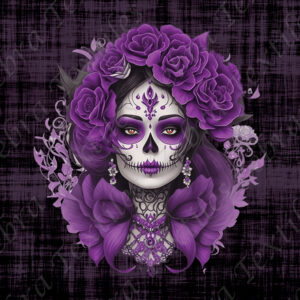 Skull floral mauve fond noir