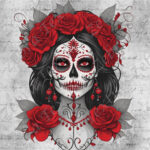 Skull floral rouge fond gris