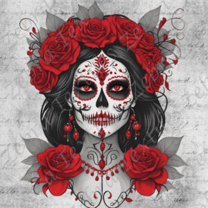 Skull floral rouge fond gris
