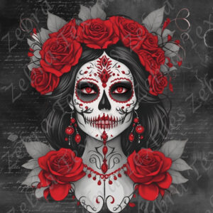 Skull floral rouge fond noir écriture