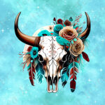 Skull plume fond aqua Panneau