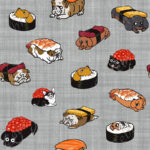 Chien sushi fond gris