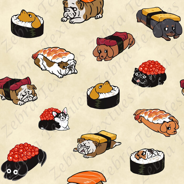 Chien sushi fond sable