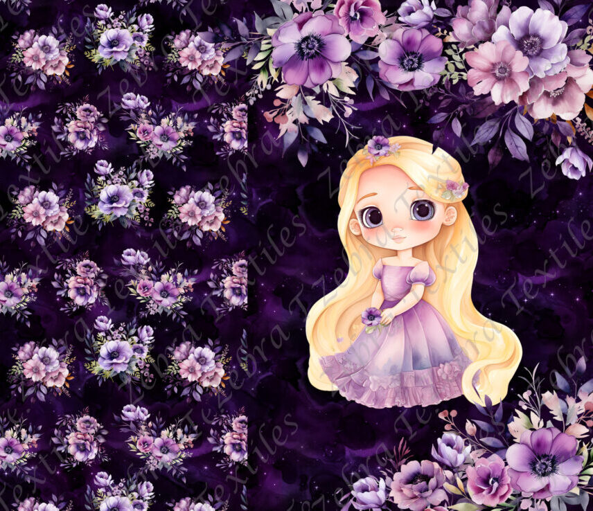 Princesse robe mauve et fleur fond galaxie Panneau doudou