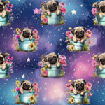 Pug dans pot de fleurs fond étoile