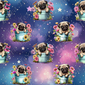 Pug dans pot de fleurs fond étoile
