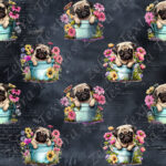 Pug dans pot de fleurs fond marine