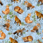 Renard roux fond camouflage bleu