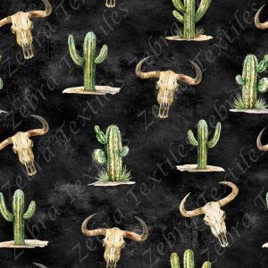 Skull buffle et cactus fond noir