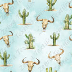 Skull buffle et cactus fond aqua