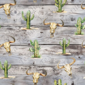 Skull buffle et cactus fond planche