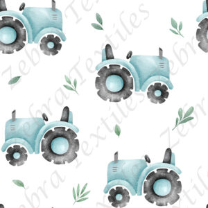 Tracteur bleu et feuille fond blanc