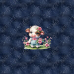 Vache brune et blanche floral fond bleu