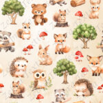 Animaux en forêt fond beige