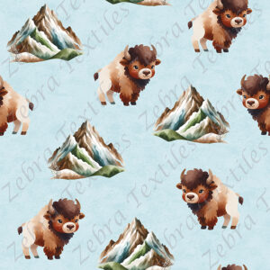 Bison et montagne fond bleu