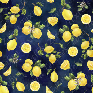 Citron et feuillage fond bleu