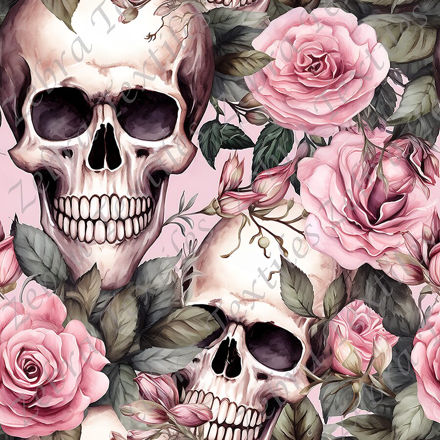 Crâne et rose fond rose