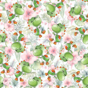 Dino vert fond floral