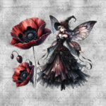 Fée et coquelicot fond gris