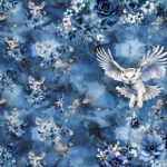 Hibou et fleur bleue fond bleu Panneau doudou