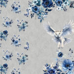 Hibou et fleur bleue fond gris Panneau