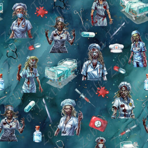 Infirmière zombie fond aqua