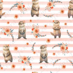 Loutre floral fond rayé rose