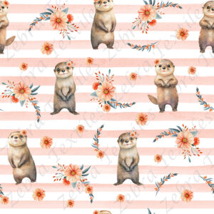 Loutre floral fond rayé rose