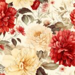 Pivoine rouge et beige fond beige
