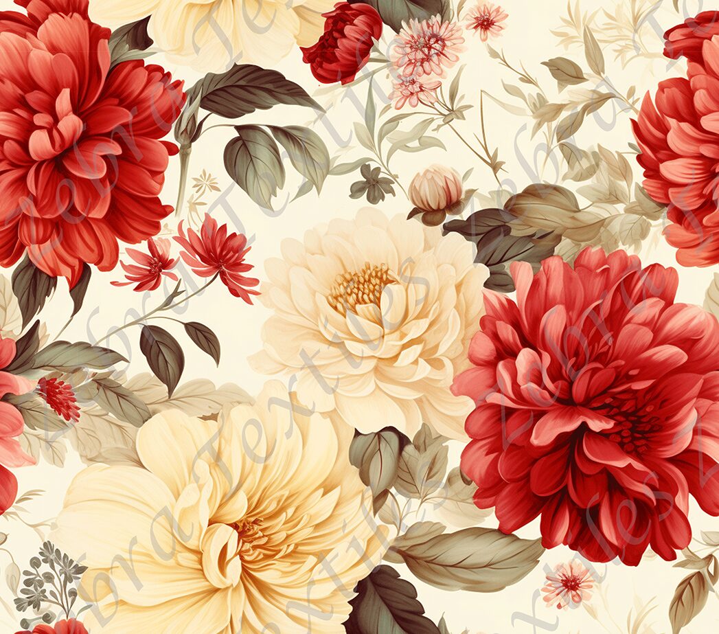 Pivoine rouge et beige fond beige