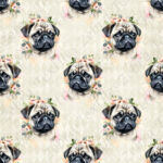 Pug et fleur fond beige