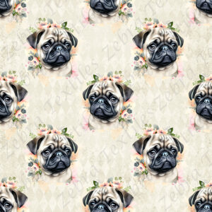 Pug et fleur fond beige