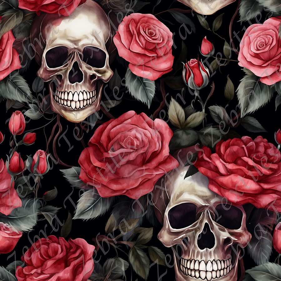 Skull et rose rouge fond noir