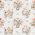 Souris et fleur fond lin gris