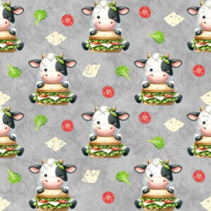 Vache et sandwich fond gris