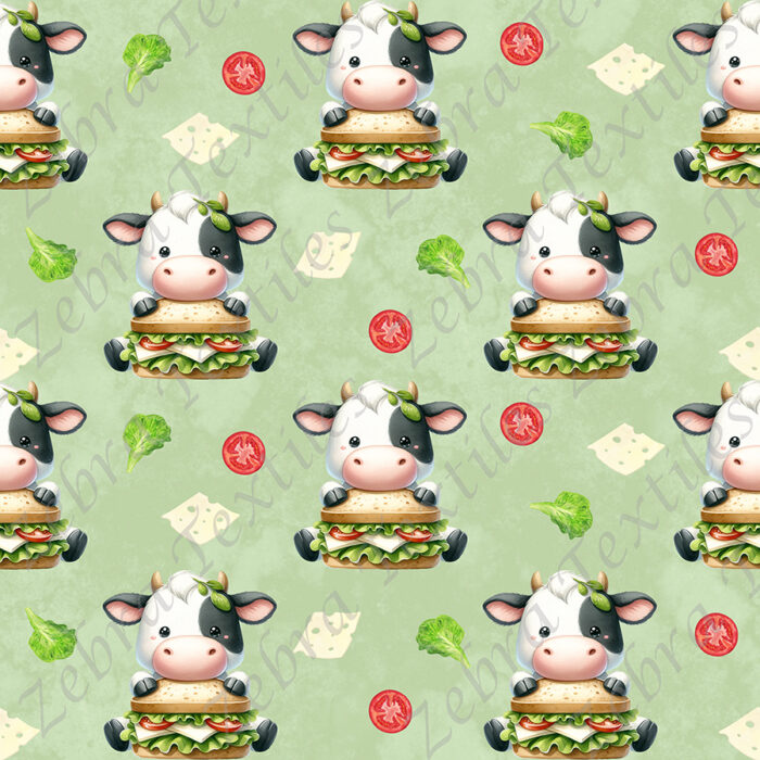 Vache et sandwich fond vert