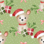 Chien de Noël et cadeau fond vert
