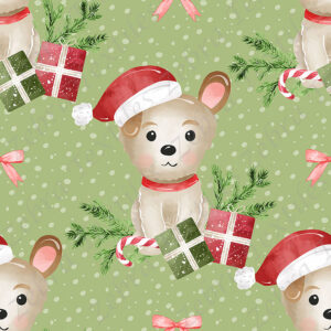 Chien de Noël et cadeau fond vert