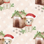 Chien de Noël et niche fond beige