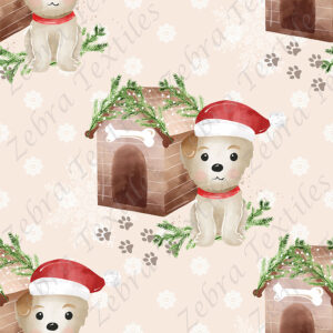 Chien de Noël et niche fond beige