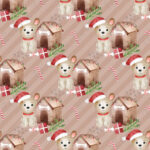 Chien de Noël et niche fond rayé