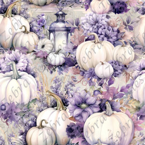 Citrouille blanche et fleur mauve