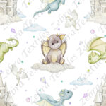Dragon et château fond blanc