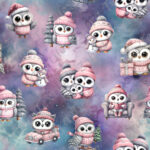 Hibou habillé rose fond nuageux
