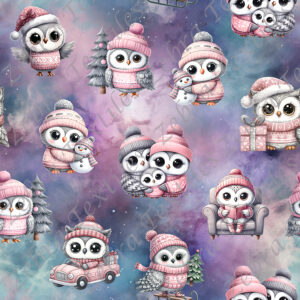 Hibou habillé rose fond nuageux