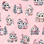 Hibou habillé rose fond rose